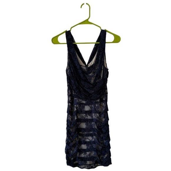 None Dresses & Skirts - Navy Blue Lace Mini Bodycon Dress - Size S